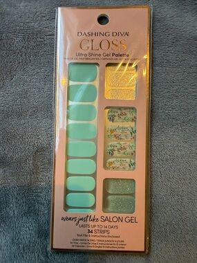 Dashing Diva Gloss Ultra Shine Gel Press-On Nails - Mint & Silver Floral